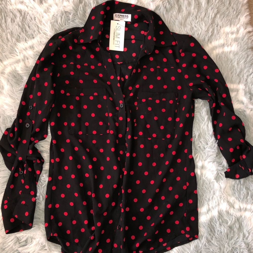 EXPRESS Polka Dot Button Up 🔴
